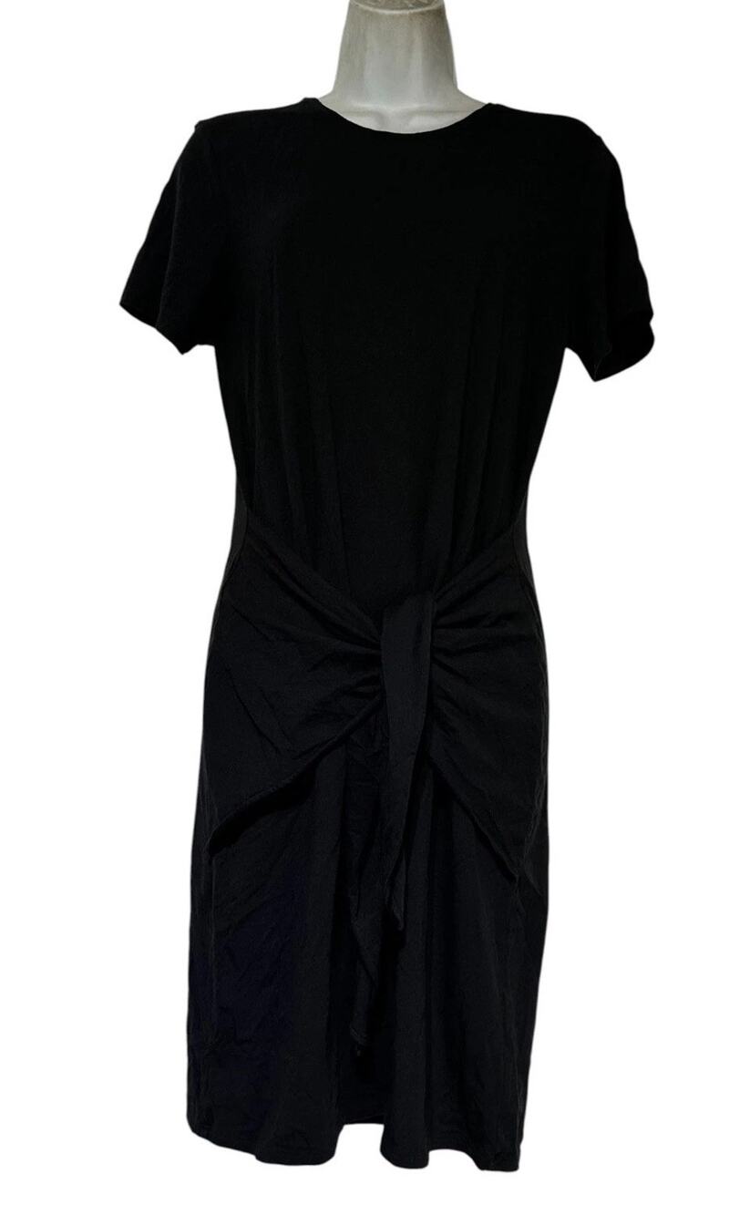 Theory M Black Dakui Ranmire Short Sleeve Knotted Modal Pima Cotton Jersey Dress